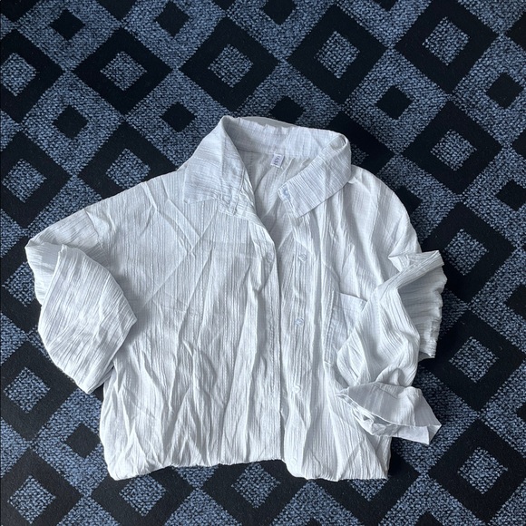Tops - Crisp White Textured Button-Down Shirt